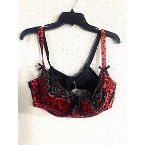 Lane Bryant Womens 42DDD Demi Bra Lace Trim Black red & gold Cheetah print Sexy